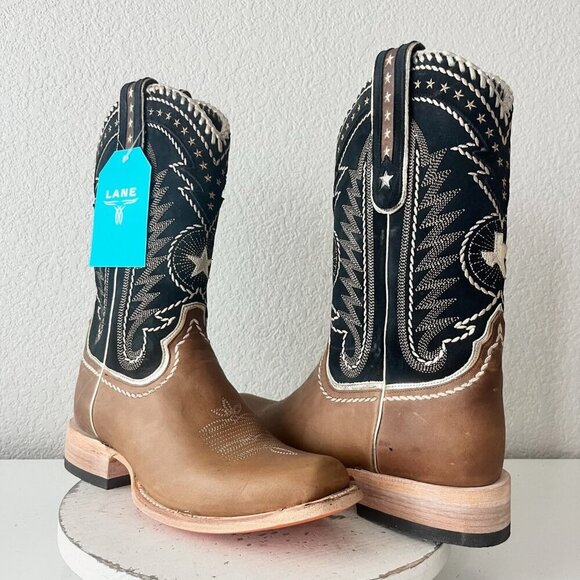 Lane RODEO HOUSTON Mens Cowboy Boots Size 11 Brown Leather Western Blunt Toe - Picture 1 of 12
